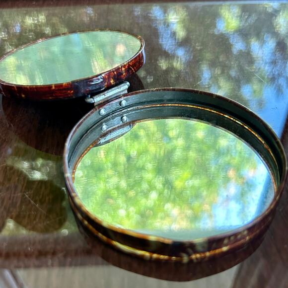 Vintage Metal Compact Mirror with Marbled Lid – 3.25”  Folding Vanity Mirror - Picture 3 of 10